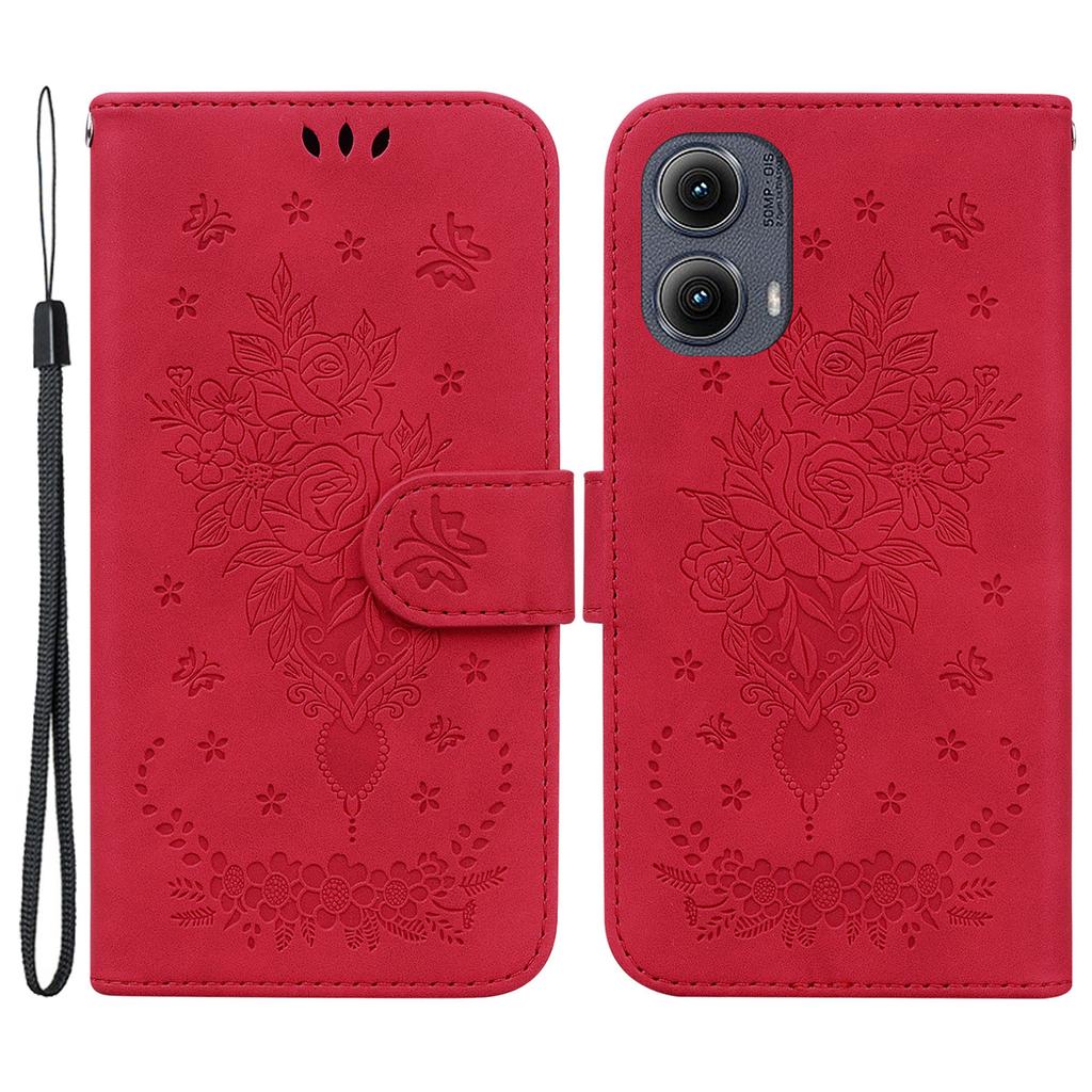 Für Motorola Edge (2024) 5G Brieftasche Hülle PU Leder Handyhülle Schmetterling Blumen Prägung