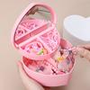 Pink Heart Shaped Double Layer Makeup Jewelry Storage Box Desktop Organizer with Mirror for Students Dormitory Accessories