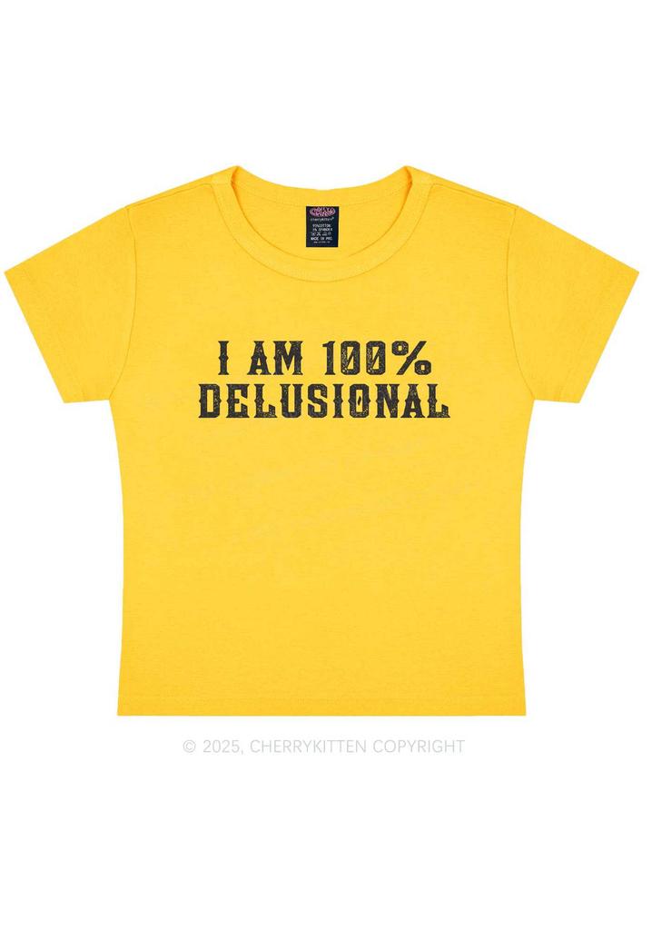 I Am% Delusional YK Baby Tee Cherrykitten Printed T-Shirt Short Sleeve Top