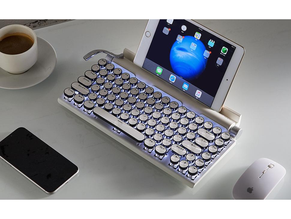 Retro RGB Backlit Punk Mechanical Keyboard with Dual-Mode Wired & Bluetooth, Electroplated Round Keys for Gaming & Office Use - In Stock