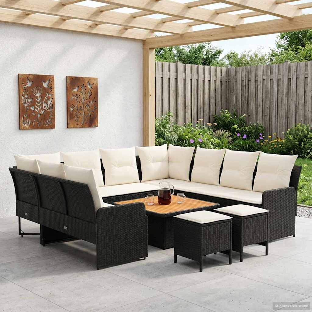 8 Piece Furniture Set with Cushions in Black and Cream PE Rattan