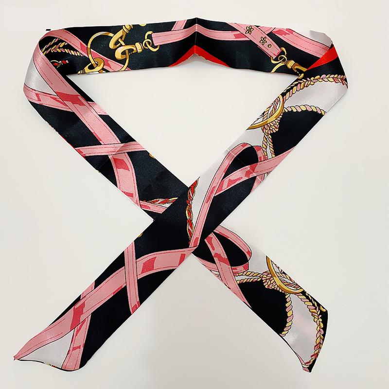 4cm* 95cm Woman Thin Imitation Silk Scarf Long Hair Strip Headband Neckerchief Fashion Bag Handle Ribbon Scarf Female Tie