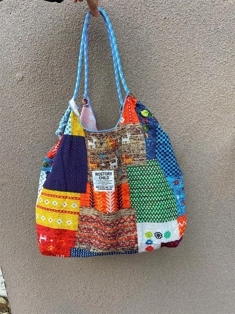 

Japanese Retro Floral Patchwork Shoulder Tote – Large Capacity