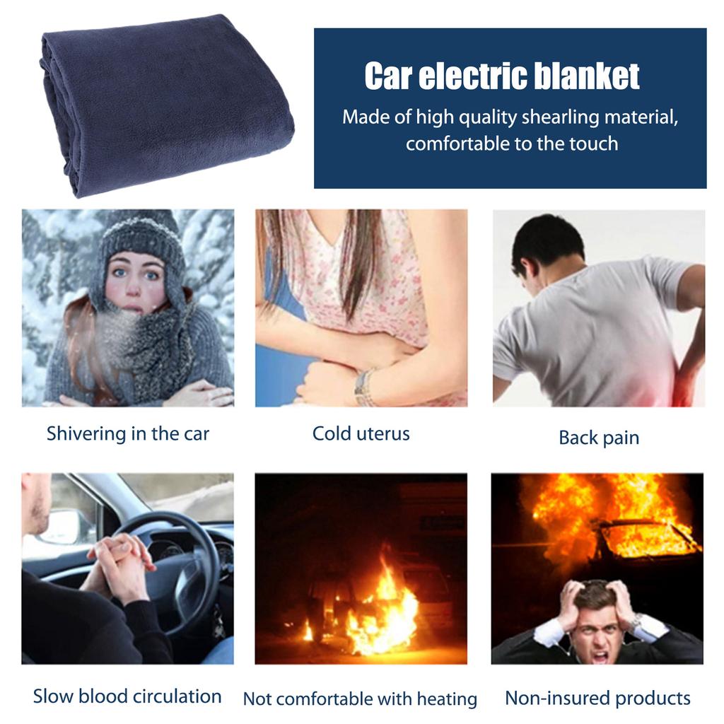 12V Electric Throw Cold Weather Fleece Cozy Heated Blanket 2 Heat Levels Electric Blanket Warming Fast Heating for Car 145x100cm