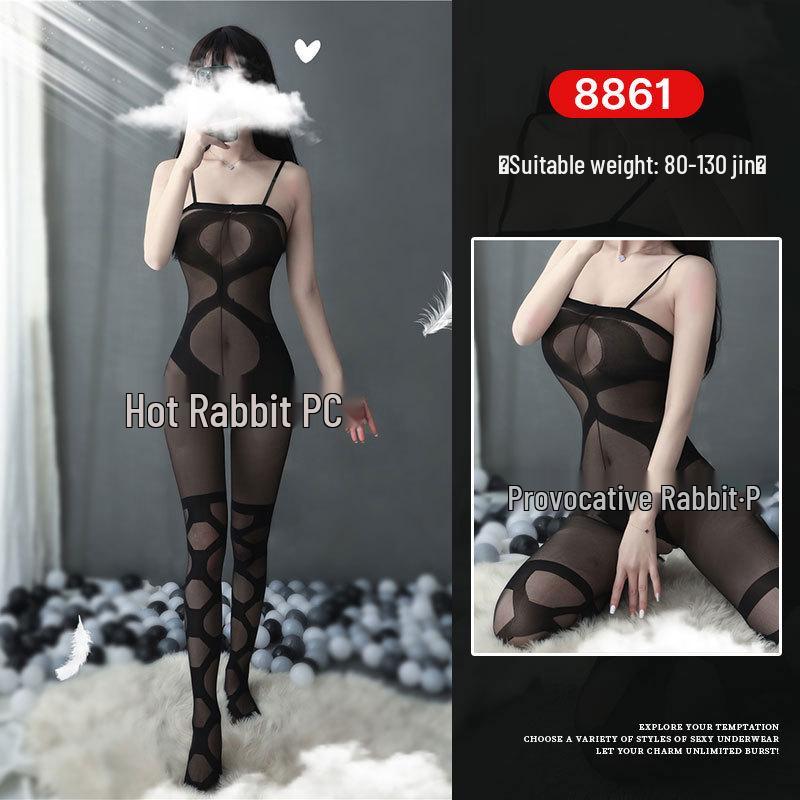 Seductive Rabbit Silk Bondage Lingerie Set: Open Crotch, Tearable Bodysuit with Garter and Stockings