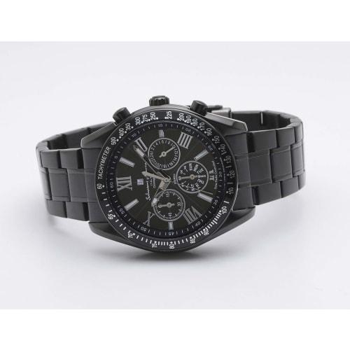 Salvatore Marra Men's Solar-Powered Radio-Controlled Chronograph Business Wristwatch, Waterproof, Analog, Black, with Watch Cloth, BKBK