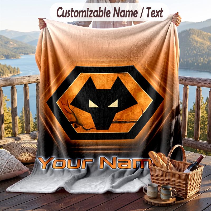 Flannel Blanket Wolverhampton Wanderers Print Custom Name Text Soft Throw for Sofa Bed
