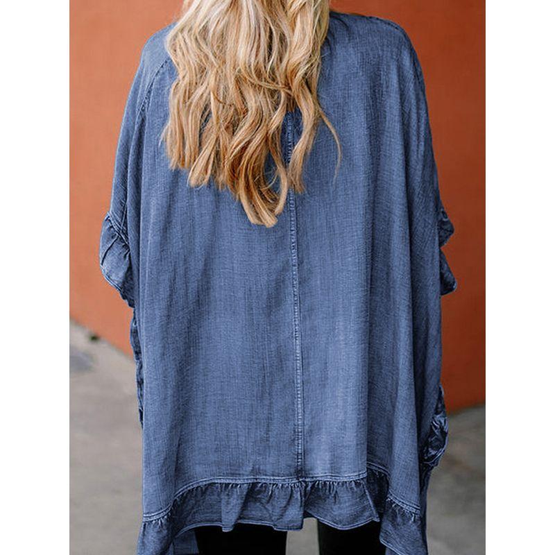 European and American Leisure Loose Easiest for Match Short Sleeve Cardigan Women 2025 Summer New Arrival Ruffles Design Denim Shirt Women