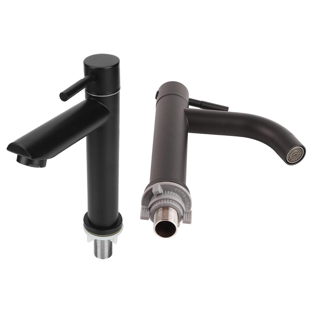 1Pc G1/2in Stainless Steel Washbasin Single Cold Faucet Water Tap for Bathroom Toilet Black