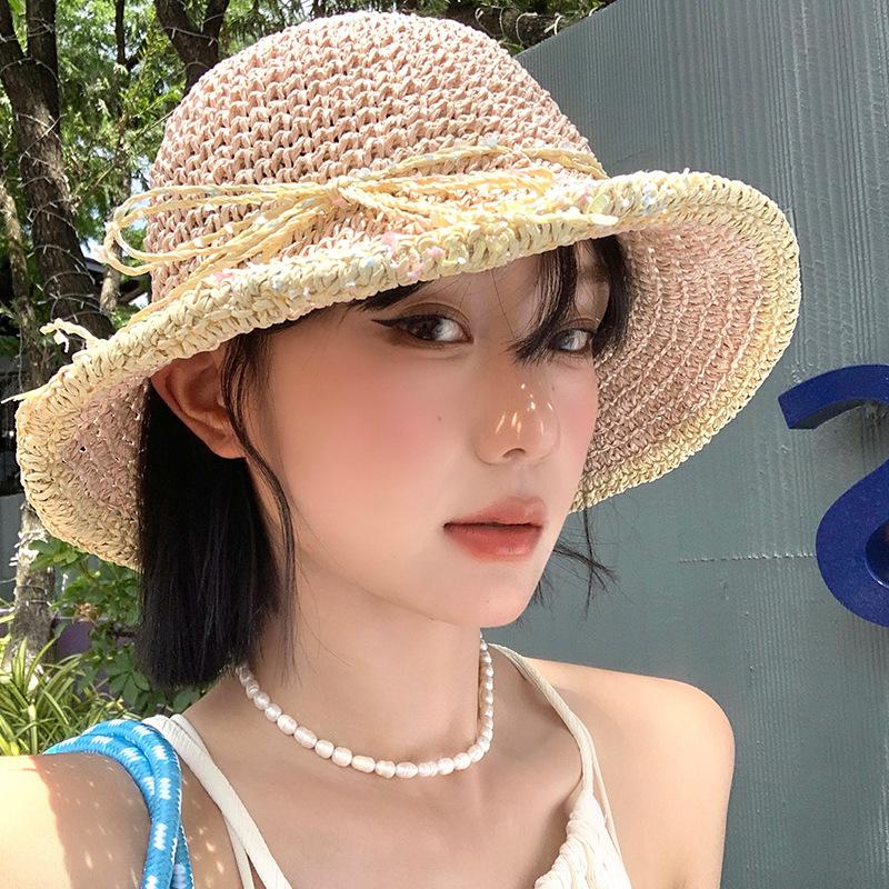 Unisex Summer Fashionable Straw Hat With Bow And Casual Style For Beach Days