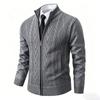 Men S Stand Collar Knit Cardigan Winter Thick Fleece Outerwear