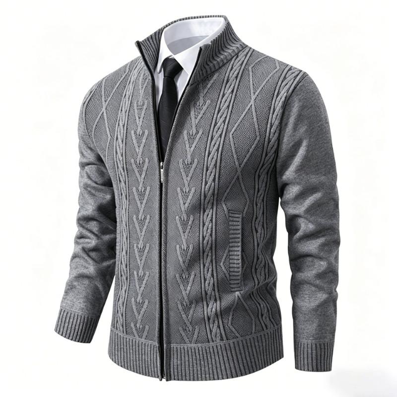 Men S Stand Collar Knit Cardigan Winter Thick Fleece Outerwear