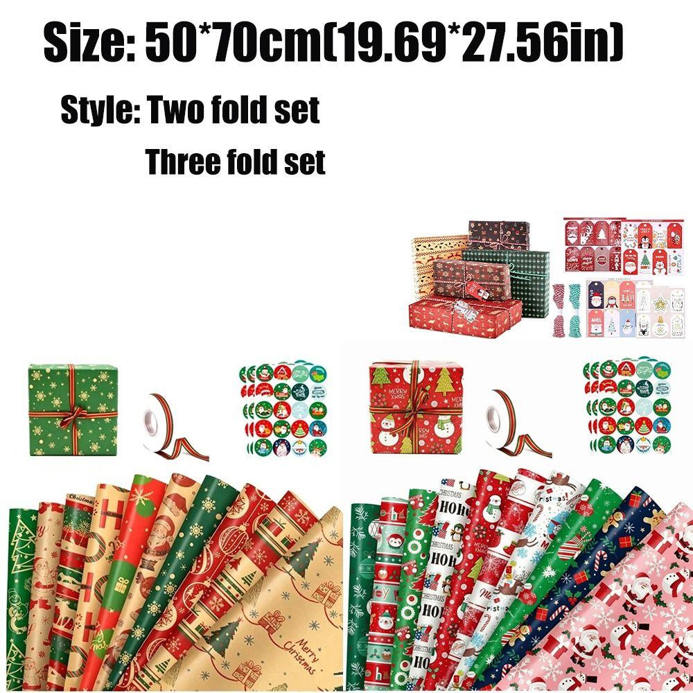 12pcs Striped Print Gift Wrapping Paper Snowflake Print Christmas Wrapping Paper Holiday Presents