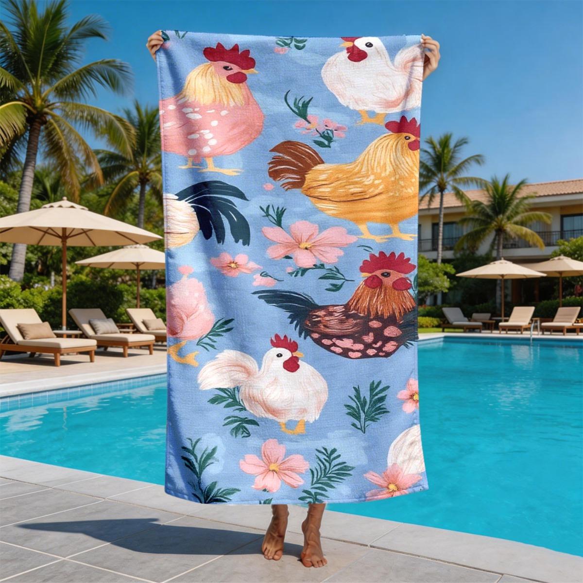 

Rural-style little chicken flowers polyester microfiber beach towel is highly absorbent, suitable for swimming and beach outings W40*H60(CM)