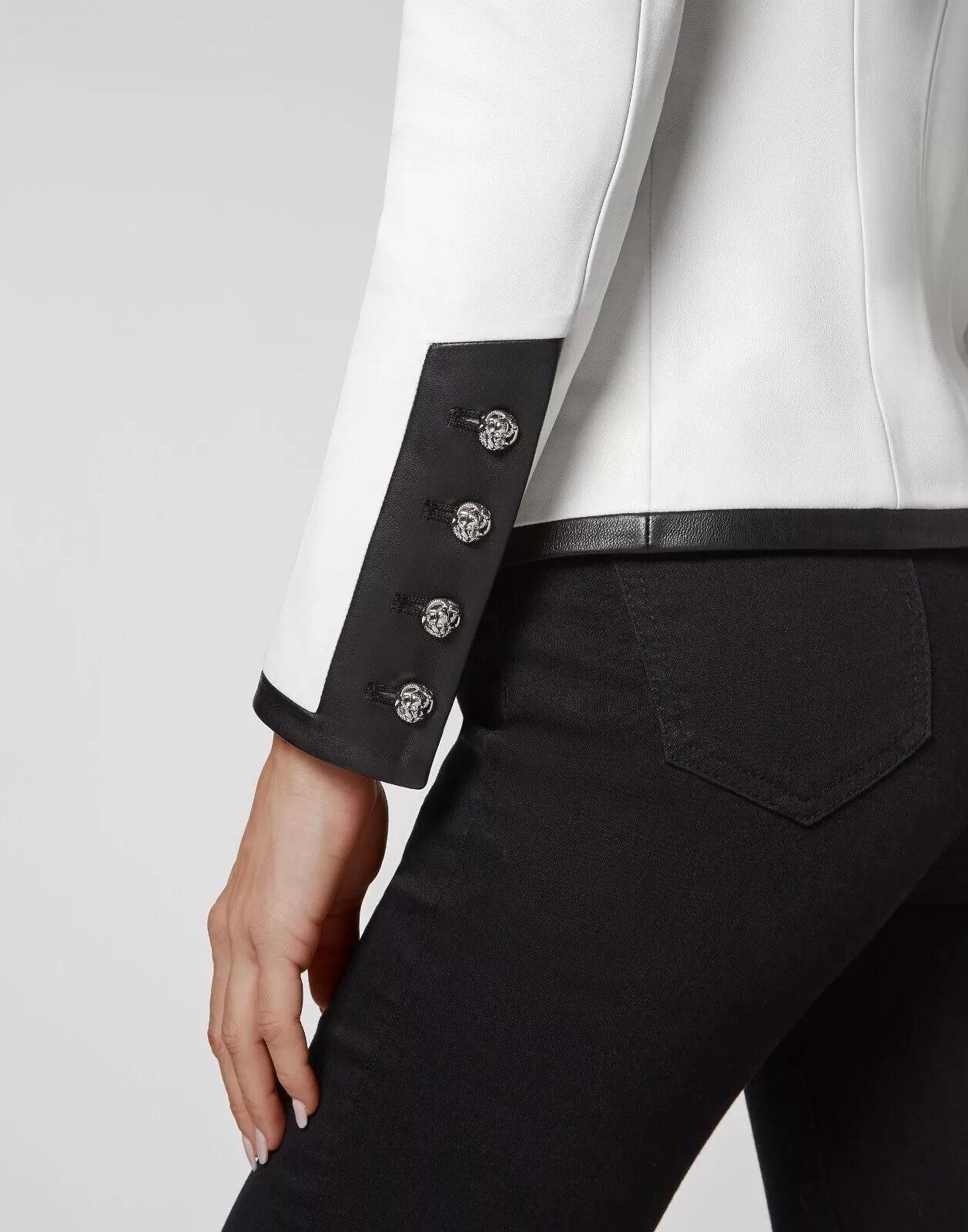 

Party White & Black Stylish Women Blazer Real Lambskin Leather Classic Handmade Genuine L чорний/білий
