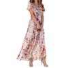 Summer New Big Pendulum Long Dress V-neck Short-sleeved Printed Chiffon Dress