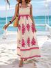 Womens Floral Print Cotton Polyester Sleeveless Maxi Dress For Beach Vacation Wear