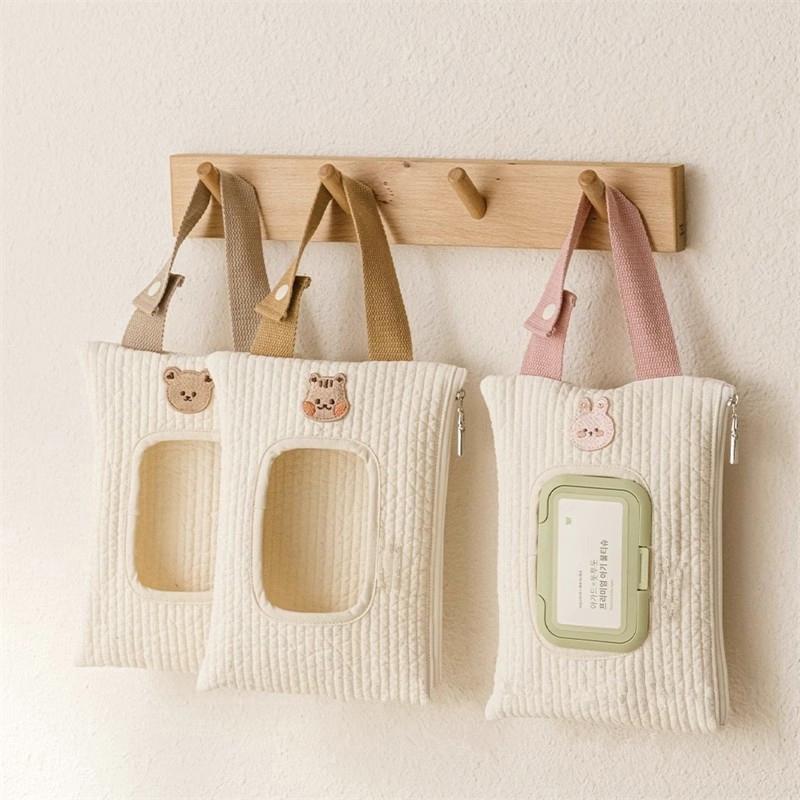 Cartoon Cute Tissue Box Travel Car Portable Handheld Storage Bag Towel Cover Newborn Hanging Bag For Cart Accessories 2024 New