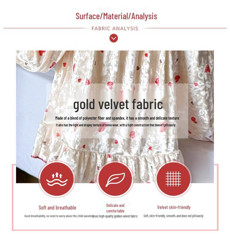 Czarny Piżamowy Zestaw z Złotego Weluru w Kwiaty dla Dziewczynek - Nowość Wiosna/Jesień 2025