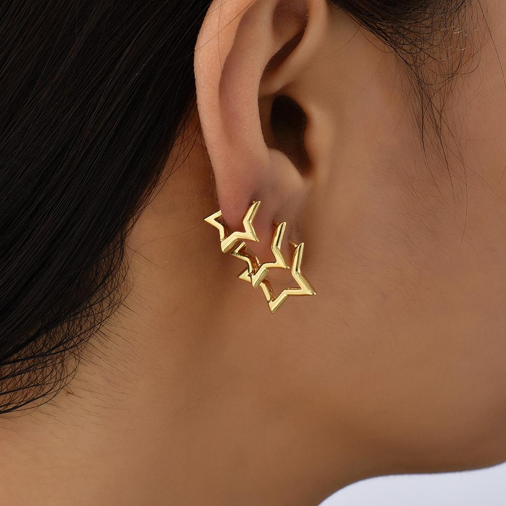 6Pcs/Set Fashion Simple Smooth Star Hoop Earrings for Women European Unisex Piercing Gothic Rock Jewelry Ear Buckles