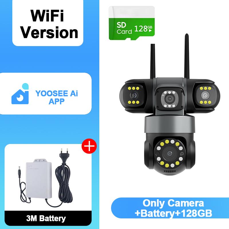 YOOSEE Ai APP Camera Outdoor Waterproof HD 6MP WIFI IP CCTV Night Vision Two-Way Intercom Smart Camera PIR Mobile Tracking Three Lens Camera