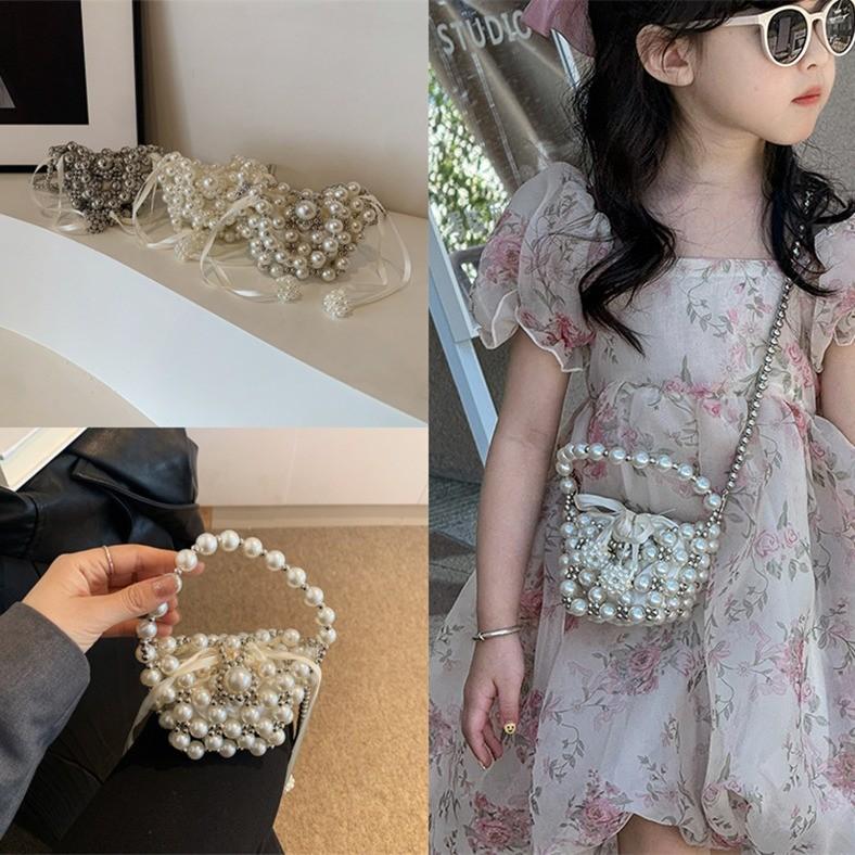 Crossbody Chain Pearl Bag With Stylish Pearl Chain For Kids Outfit Daily