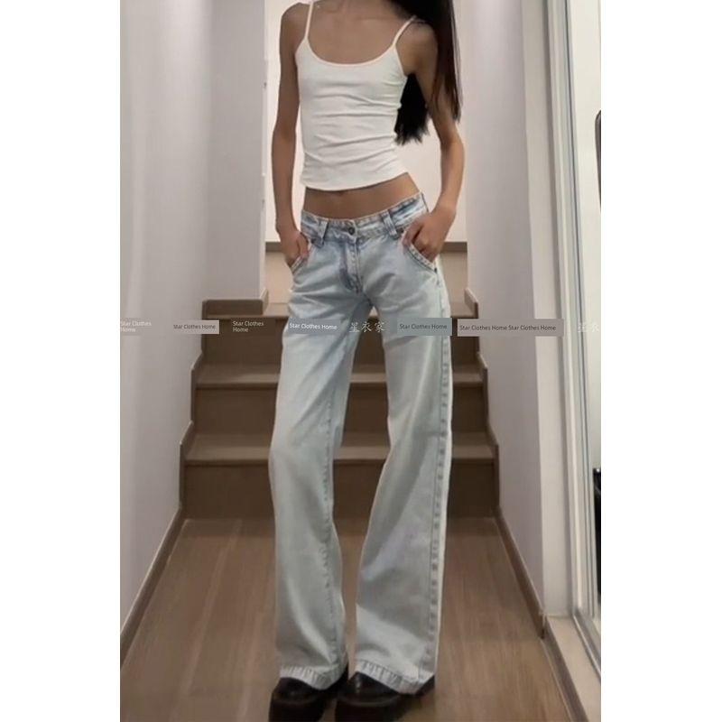 

Fashion Retro Worn Looking Washed-out Low Waist Denim Female 2025 Summer Y2g Millennium Style Sexy Figure Flattering Mopping Pants Jeans S
