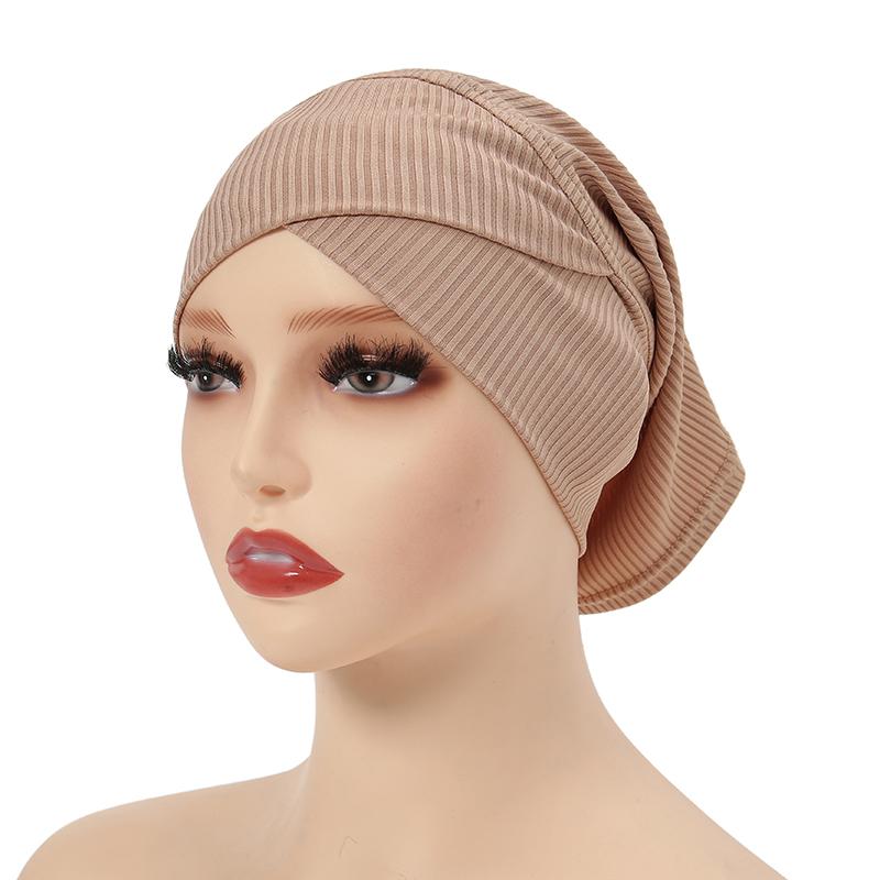 Fashion Plain Front Cross Inner Hijab Turban Stripe Elastic Instant Hijab Women Hijabs Undercap Muslim Headscarf  28*22CM