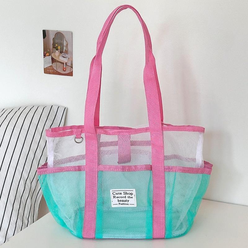 

1 шт. Сетчатая сумка для плавания, портативная, большой вместимости, пляжная сумка, дорожная, для ванных принадлежностей, фитнеса, стирки, хранения купальника, сетчатая сумка с карманом для ванных принадлежностей