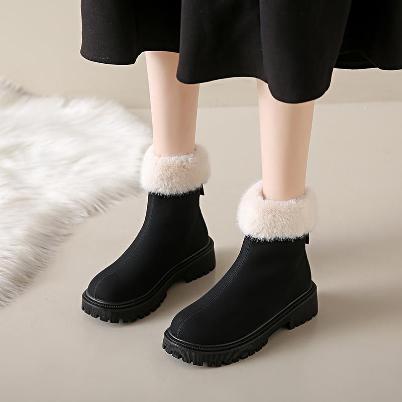 Women Snow Boots 2024 Winter New Warm Comfort Thickened Fluff Ankle Boots Women Casual Platform Wedges Cotton Shoes for Women