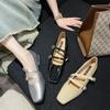 Spring Autumn Silver French Square Toe Women's Shoes Elegant Double Buckle Strap Mary Jane Shallow Shoe Retro Pumps