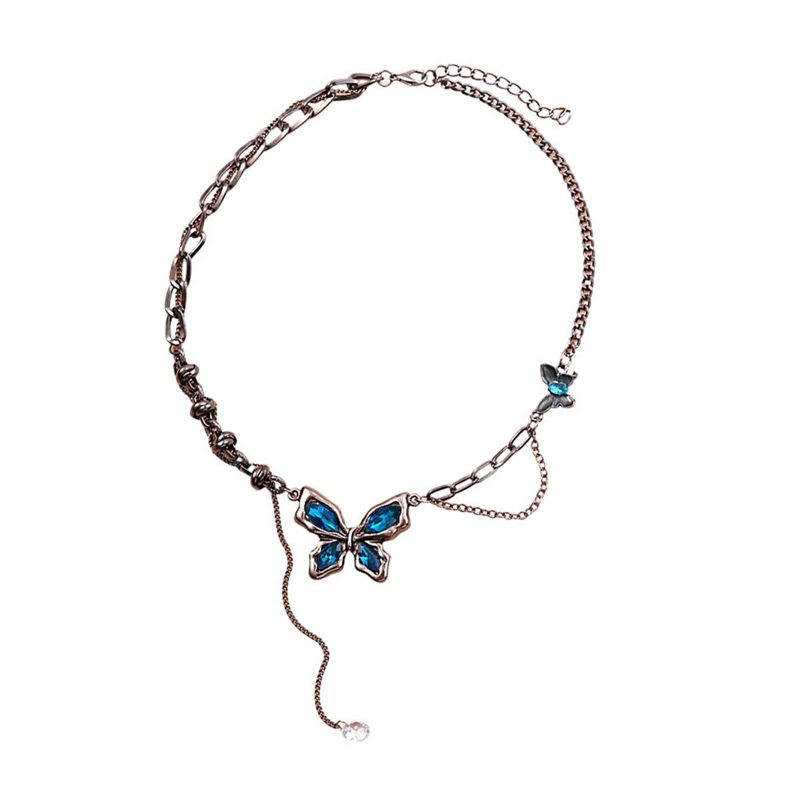 

Antique Style Alloy Necklace Clavicle Chain Featuring Delicate Glass Butterfly Charm for Casual Party Evening Wear