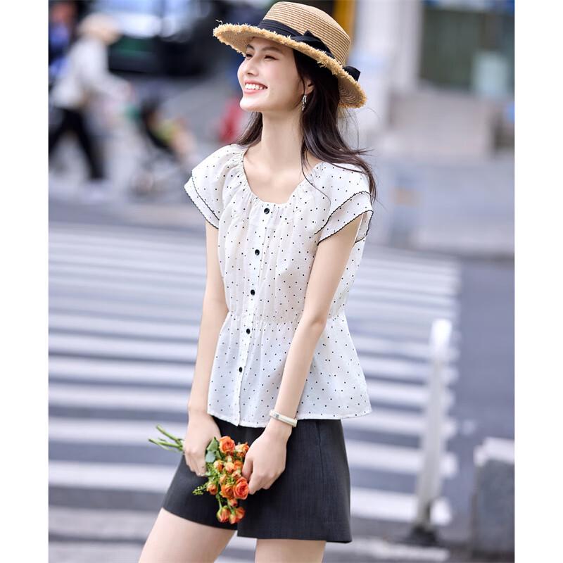 Women s Polka Dot Double-Layer Sleeve Blouse M