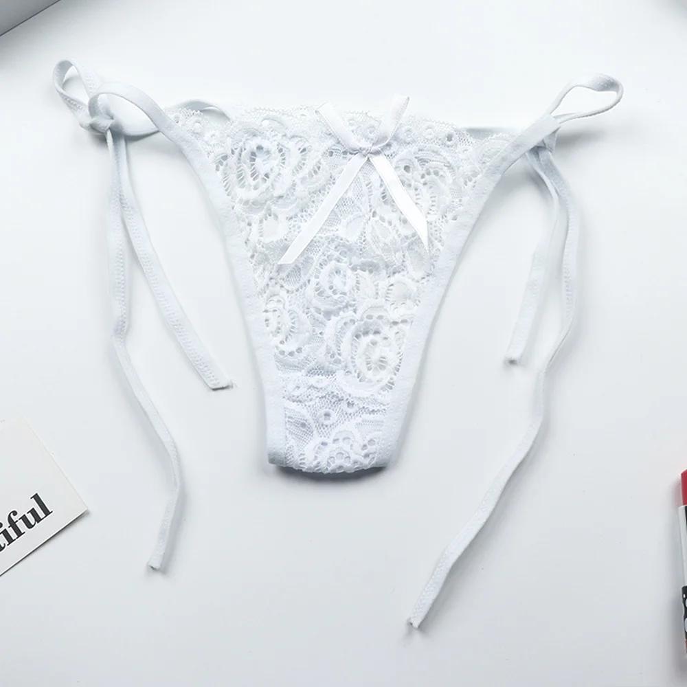 1 Pc Sexy G-string Thongs Women Panties Floral Sheer Underwear Soft Side Tie Lingerie Briefs Lace Transparent Thong Panties