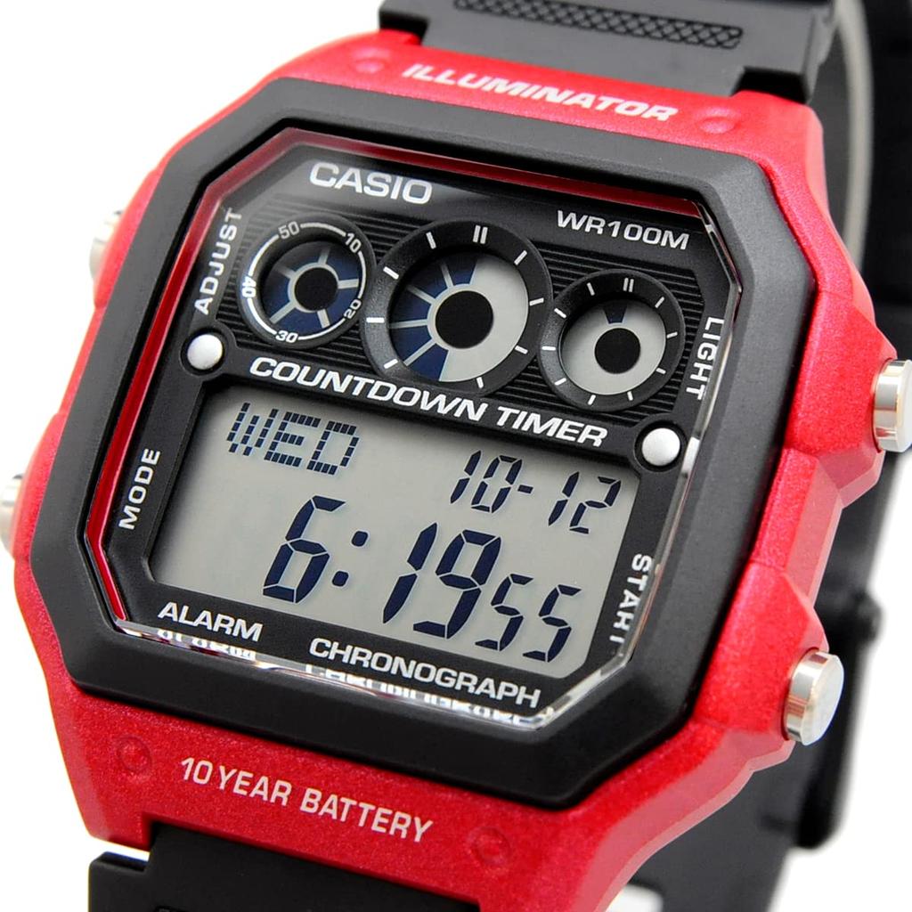 CASIO Casio Sports Cyfrowy Czarny Czerwony Dziecięcy Unisex Zegarek Naręczny AE-1300WH-4A AE1300WH-4A Męski [Element]
