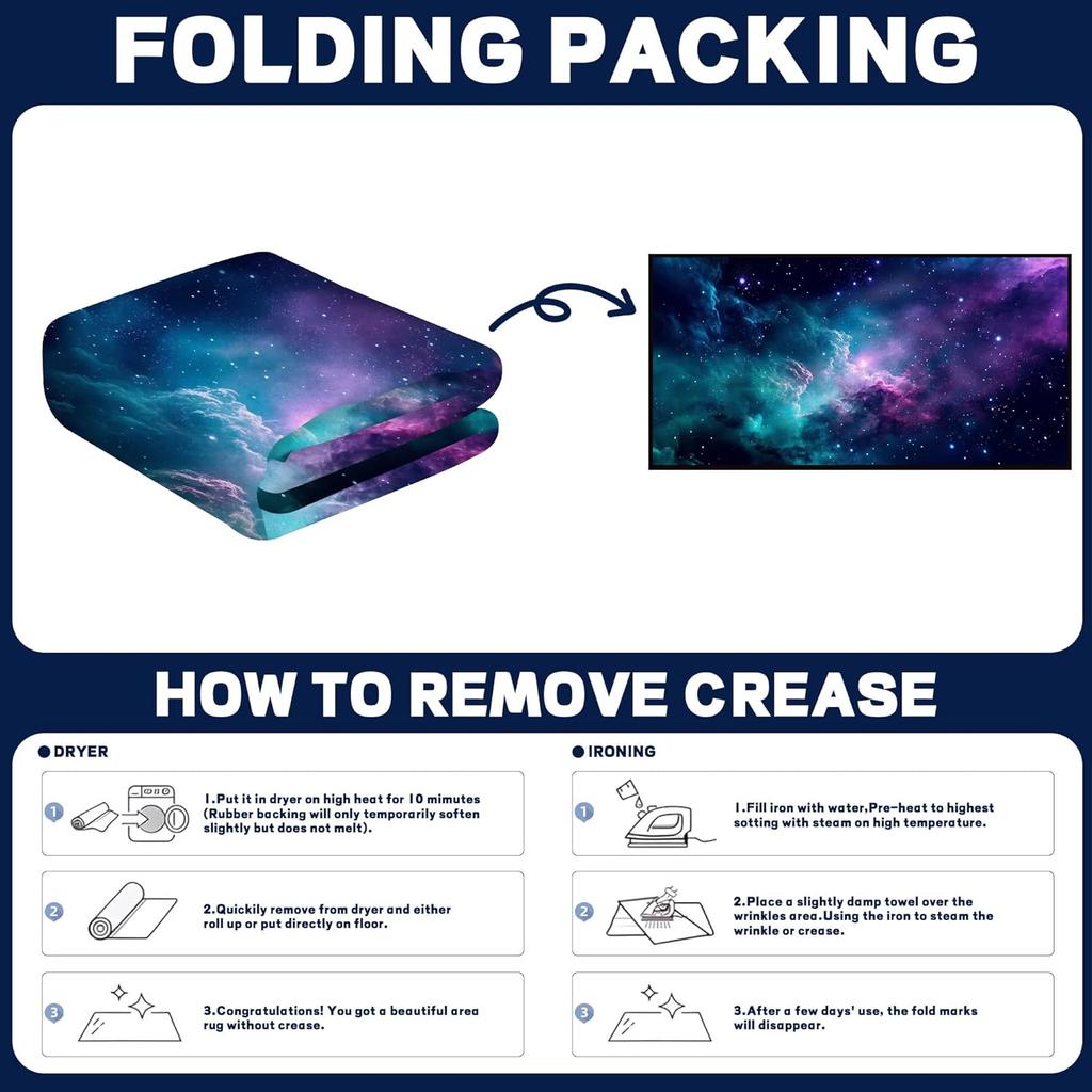 Galaxy Area Rug Outer Space Starry Sky Large Carpet for Home Living Room Bedroom Sofa DecorCarpet Dark Blue Non-slip Floor Mat