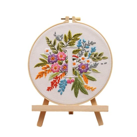 Floral Letter Embroidery Kit A To Z Embroidery Starter Kit with Hoop Fabric