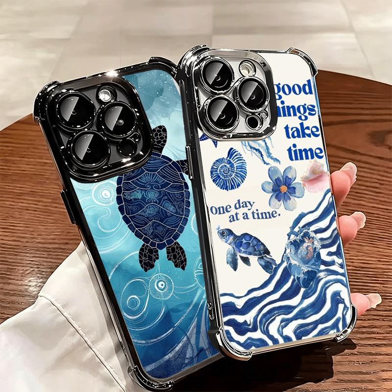 Sea Turtle Art Aesthetics Soft Phone Case For iPhone 15 16 17 Air 14 Pro Max 16E Plus 13 12 Mini Plating Anti-Fall Fundas