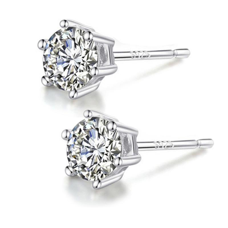 Fashion Classic Six-Claw Stud Earrings Female Minimalist Design High-End Round Zircon Ear Jewelry