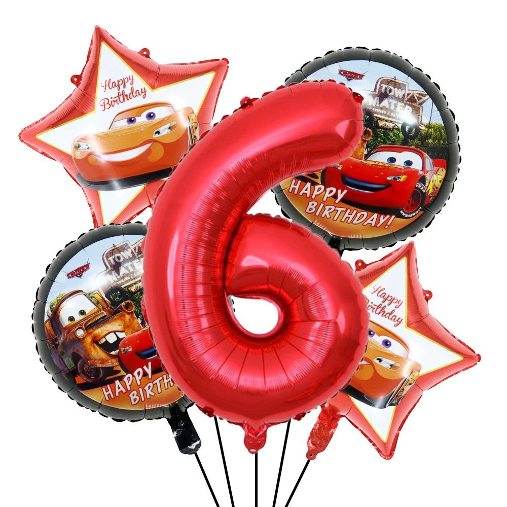 BEPAN Cute Round Five-pointed Star McQueen Car Theme Foil Balloons Set Number 1-9 Balloon Kids Birthday Party Baby Shower Decoration