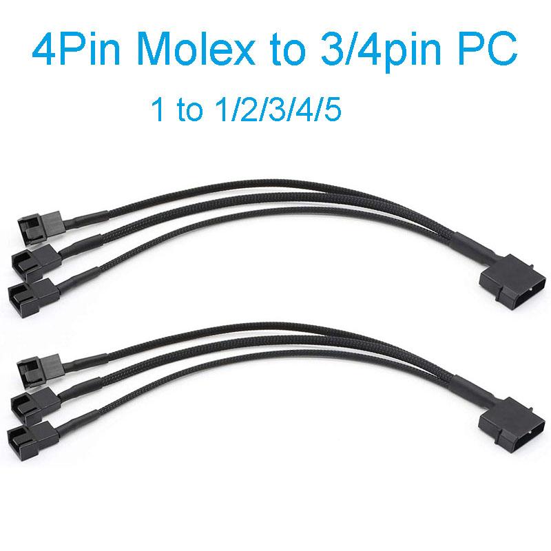 4-Pin Molex to 1/2/3/4/5 X 3 Pin / 4 Pin PMW 12V PC Case Computer Cooler Cooling Fan Splitter Y Power Adapter Cable