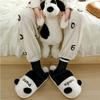 Fashion Winter Panda Color Matching Slippers Women Cartoon Cute Plush Warm Home Thick Sole Anti Slip Cotton Shoes Zapatos 2025