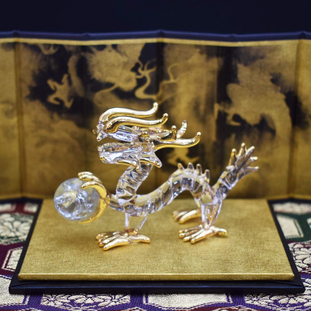 Fourcart Handmade Glass Feng Shui Purification Dragon with Ball, 2-inch X 3-Piece Set