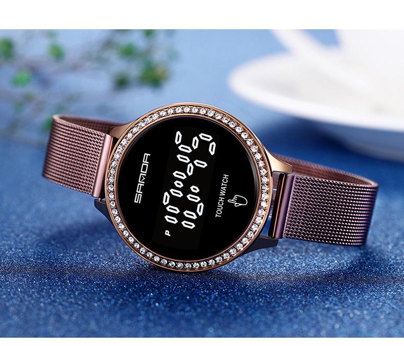 Sanda Stylish Touch Key Electronic Watch with Mesh Band - Creative Business Design.