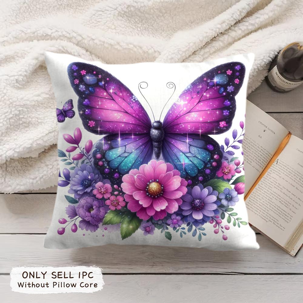 Butterfly and flower Cushion Cover Soft Short Plush Pillow Cover Smooth Cozy Texture Aesthetic Cushion Case Home Decor
