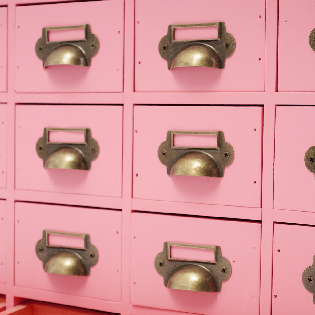 16-Compartment Drawer Storage Cabinet – Vintage Pink Solid Wood Desktop Organizer – 22 lbs Load Capacity