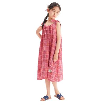 Vestido de Verão Solto Tamanho Francês 130cm para Meninas Barry Banny, 100% Algodão, Caimento, Estilo, Vermelho, Elegante, Casual, Fofo,