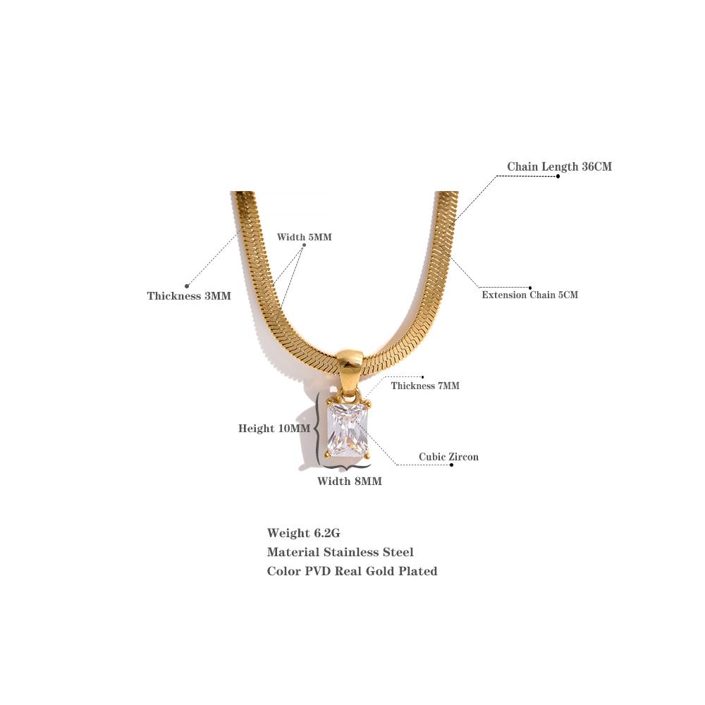 Yhpup Exquisite Geometric Square Cubic Zirconia Drop Snake Chain Collar Necklace Trendy Golden Jewelry PVD Waterproof Bulk Price