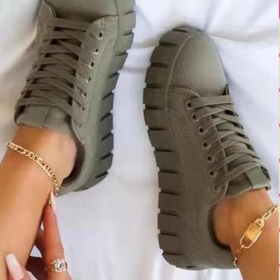 Round-toe Thick-soled Front Lace-up Canvas Shoes Women's Large Size Single Shoes