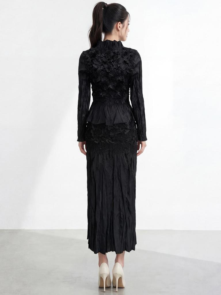 2026 Spring Women's Embroidered Pleated Skirt Suit - High-End Miyake Style